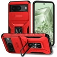 thumbnail image 1 of Phone Case for Google Pixel 8 Case with Sliding Camera Cover, with 360° + 100° Free Rotation Metal Finger Ring Bracket, Fit Magnet Car Mount, 2 In 1 Case Cover for Google Pixel 8, Red, 1 of 8