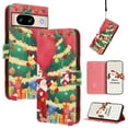 thumbnail image 1 of Phone Case for Google Pixel 8, Luxury Christmas Pattern Card Slots Cash Pocket Magnetic Clasp Full Body Protection Shockproof Kickstand Wallet Flip Case with Wrist Strap, F, 1 of 8
