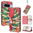 thumbnail image 1 of Phone Case for Google Pixel 8 Pro, Luxury Christmas Pattern Card Slots Cash Pocket Magnetic Clasp Full Body Protection Shockproof Kickstand Wallet Flip Case with Wrist Strap, F, 1 of 8