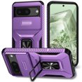 thumbnail image 1 of Phone Case for Google Pixel 8 Case with Sliding Camera Cover, with 360° + 100° Free Rotation Metal Finger Ring Bracket, Fit Magnet Car Mount, 2 In 1 Case Cover for Google Pixel 8, Purple, 1 of 8