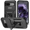 thumbnail image 1 of Phone Case for Google Pixel 8a Case with Sliding Camera Cover, with 360° + 100° Free Rotation Metal Finger Ring Bracket, Fit Magnet Car Mount, 2 In 1 Case Cover for Google Pixel 8a, Black, 1 of 8