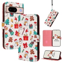 Phone Case for Google Pixel 8a, Luxury Christmas Pattern Card Slots Cash Pocket Magnetic Clasp Full Body Protection Shockproof Kickstand Wallet Flip Case with Wrist Strap, A