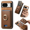 thumbnail image 1 of Phone Case for Google Pixel 8a, Ultra Slim Phone Grip Ring Stand PU Leather Detachable Magnetic Credit Card Holder Drop Protective Case Cover Compatible with Google Pixel 8a, Brown, 1 of 6