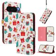 thumbnail image 1 of Phone Case for Google Pixel 9 / 9 Pro, Luxury Christmas Pattern Card Slots Cash Pocket Magnetic Clasp Full Body Protection Shockproof Kickstand Wallet Flip Case with Wrist Strap, A, 1 of 9