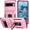 thumbnail image 1 of Phone Case for Google Pixel 9 / 9 Pro with Sliding Camera Cover, with 360° + 100° Free Rotation Metal Finger Ring Bracket, Fit Magnet Car Mount, 2 In 1 Case Cover for Google Pixel 9 / 9 Pro, Pink, 1 of 8