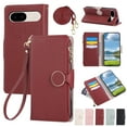 thumbnail image 1 of Phone Case for Google Pixel 9, Lychee Texture PU Leather Magnetic Clasp Zipper Wallet with Crossbody + Wrist Strap Card Holder Stand Flip Cell Cover for Google Pixel 9 Women Girls, Red, 1 of 9