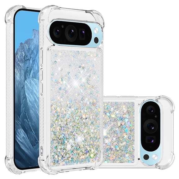 Phone Case for Google Pixel 9 / Pixel 9 Pro Cover Sparkle Glitter Floating Liquid Quicksand Shockproof Soft Silicone TPU Bumper Protective Cover for Google Pixel 9 / Pixel 9 Pro Case