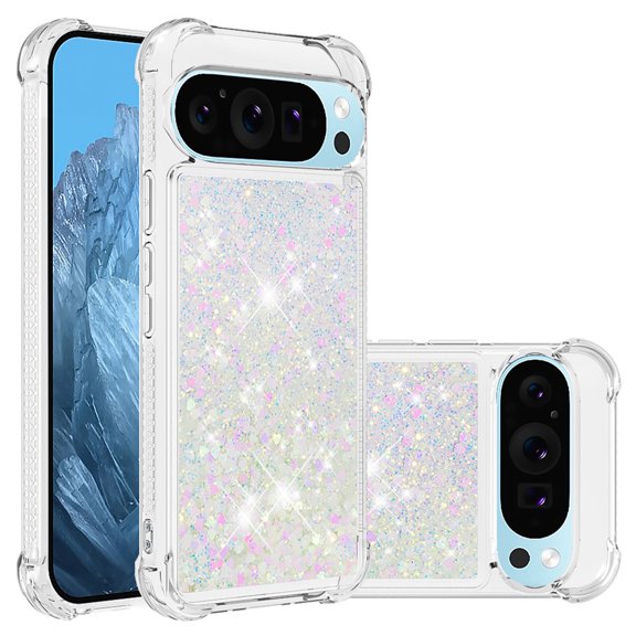 Phone Case for Google Pixel 9 / Pixel 9 Pro Cover Sparkle Glitter Floating Liquid Quicksand Shockproof Soft Silicone TPU Bumper Protective Cover for Google Pixel 9 / Pixel 9 Pro Case