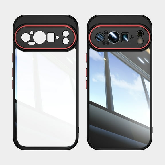 Phone Case for Google Pixel 9 Pro, Lightweight Clear Back, TPU + PC Material, Anti-Scratch Shockproof Ultra Slim Drop Protective Case Cover for Google Pixel 9 Pro, Blackred