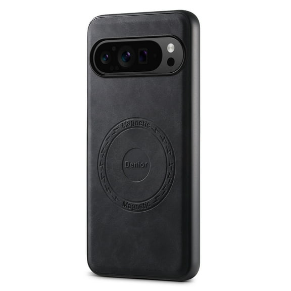 Phone Case for Google Pixel 9 Pro XL, Strong Magnetic Compatible with Mag-Safe, Vintage PU Leather Men Women Cover, Non-Slip Grip Shockproof Protective Bumper Case for Pixel 9 Pro XL, Black