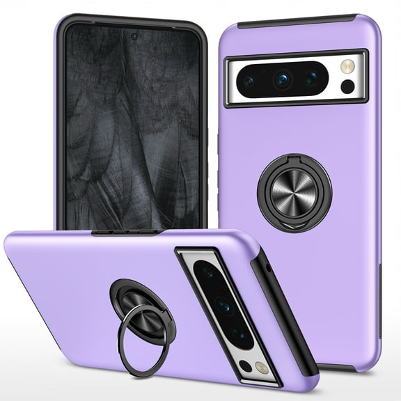 Phone Case for Google Pixel 9A, [ Military Grade ] Drop Tested Protection Case with Magnetic Car Mount 360°Rotatable Ring Holder, 2-Layer Rugged Hybrid Hard PC Soft Rubber Cover, Purple