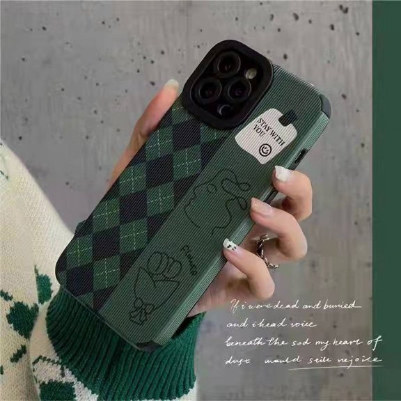Phone Case Ins Wind Retro Dark Green Rhombus FOR IPhone13 Phone Case Apple 11 Soft 12proamx All Inclusive Xs Female 8