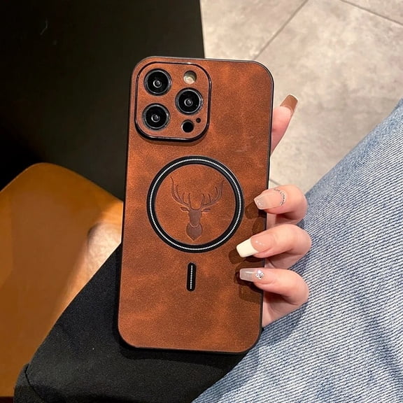 Phone Case Luxury Magsafe Wireless Charge Deer Cortex Phone Protector Compatible for iPhone 15 14 Plus Pro Max Magnetic Bumper Phone Cover