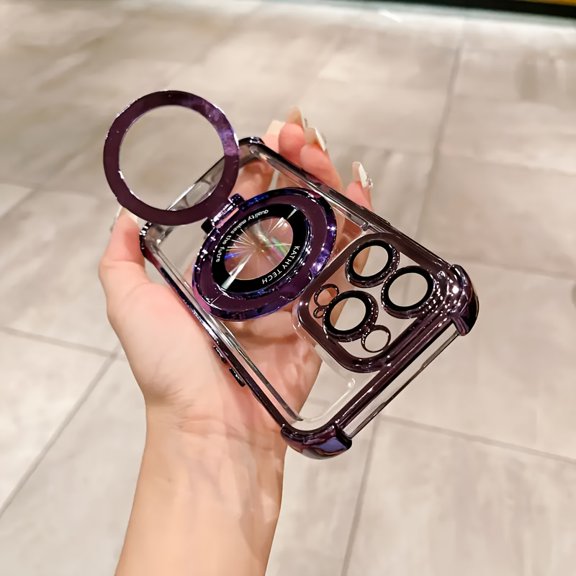 Phone Case - Luxury Wireless Charging Ring Bracket Case for Iphone17 16 11 12 13 14 15 Pro Max 14 15 16 Plus Transparent Magnetic Bumper Cover