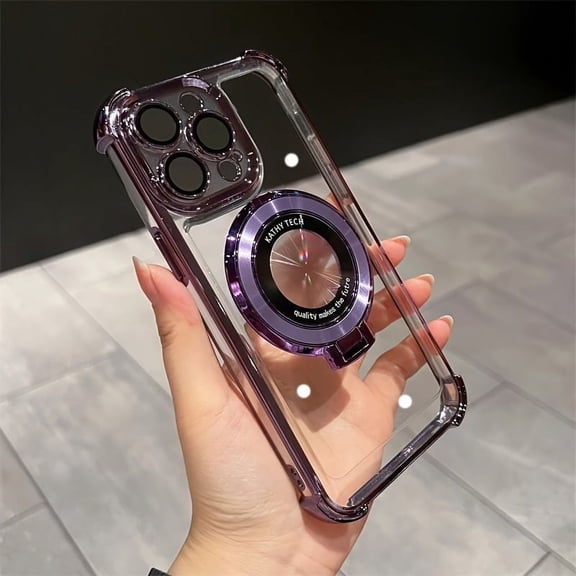 Phone Case - Luxury Wireless Charging Ring Bracket Case for Iphone17 16 11 12 13 14 15 Pro Max 14 15 16 Plus Transparent Magnetic Bumper Cover