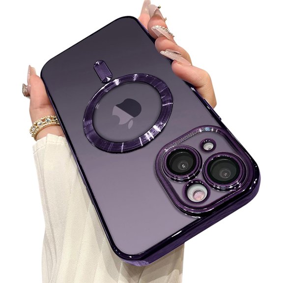 Phone Case Made for iPhone 13 (6.1 Inch) with Camera Lens Protector (Compatible with MagSafe) Anti-Scratch Shockproof Electroplated Slim Phone Cover for Women Men - Purple
