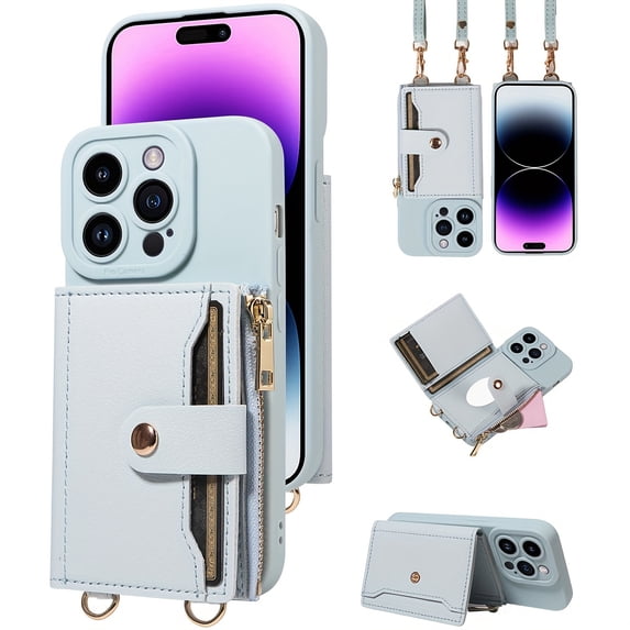 Phone Case - Mobile Phone Case Cover Anti Drop Crossbody Bag, Suitable for Iphone 16/15Plus/14/13,with Mirror And Long Drawstring, Multi-Functional Zipper Card Storage Faux Leather Phone Case Cover