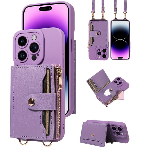 Phone Case - Mobile Phone Case Cover Anti Drop Crossbody Bag, Suitable for Iphone 16/15Plus/14/13,with Mirror And Long Drawstring, Multi-Functional Zipper Card Storage Faux Leather Phone Case Cover