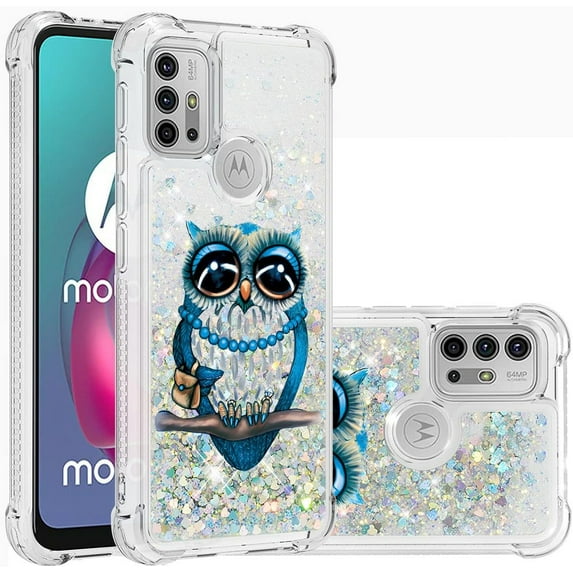 Phone Case for Moto G30,Case for Moto G10,Case for Moto G20,Crystal Bling Quicksand Effect TPU Bumper Four Corners Protection Case for Moto G30/G10/G20,YBDT Owl