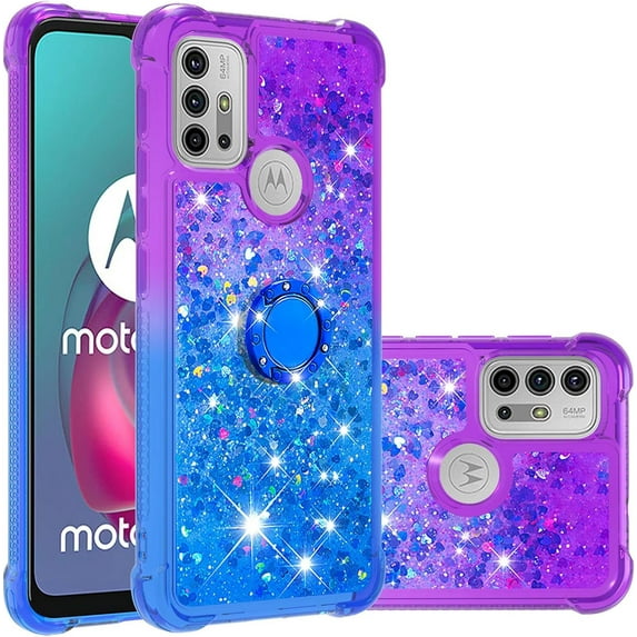 Phone Case for Moto G30, Case for Moto G20,Case for Moto G10,Shiny Bling Quicksand Effect TPU Bumper Case with Four Corners Anti-Fall Protection Cover for Moto G30/G20/G10, Purple Blue
