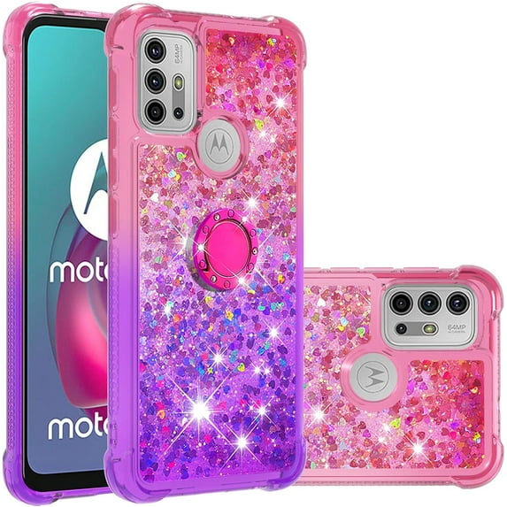 Phone Case for Moto G30, Case for Moto G20,Case for Moto G10,Shiny Bling Quicksand Effect TPU Bumper Case with Four Corners Anti-Fall Protection Cover for Moto G30/G20/G10, Pink Purple