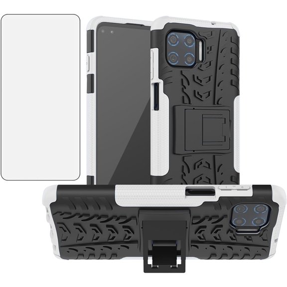 Phone Case for Moto One 5G/One5G UW/Moto G G5 Plus with Tempered Glass Screen Protector and Slim Stand Hybrid Heavy Duty Rugged Protective Cell Cover Motorola One Lite XT2075-1 Women White