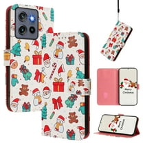 Phone Case for Motorola Edge 2025, Luxury Christmas Pattern Card Slots Cash Pocket Magnetic Clasp Full Body Protection Shockproof Kickstand Wallet Flip Case with Wrist Strap, A