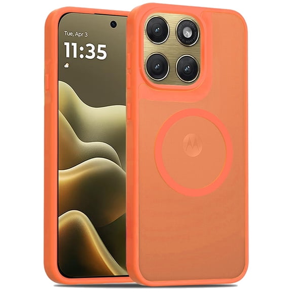 Phone Case for Motorola Edge 2026 Magnetic Matte Hybrid Shockproof Smooth Grip Durable Camera Protection Anti-Slip Soft Touch TPU Armor Cover Orange