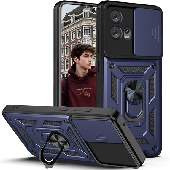 Phone Case for Motorola Edge 30 Fusion 5G,Military Grade Shockproof Heavy Duty Protective Slide Camera Lens Cover Finger Ring Kickstand Case for Edge 30 Fusion 5G/S30 Plus 5G 6.55'' SJ-Blue