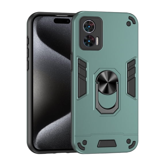 Phone Case for Motorola Edge 30 Neo Hybrid Case with Ring Kickstand, Heavy Duty Protection Armor Case with Comfortable Grip Support Magnetic Car Mount for Motorola Edge 30 Neo - Darkgreen