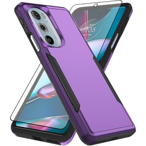 Phone Case for Motorola Edge+ Plus 2022/Edge X30/30 Pro with Tempered Glass Screen Protector Cover and Slim Thin Hybrid Full Body Protective Cell Accessories Moto Edge + 5G UW Women Men Purple