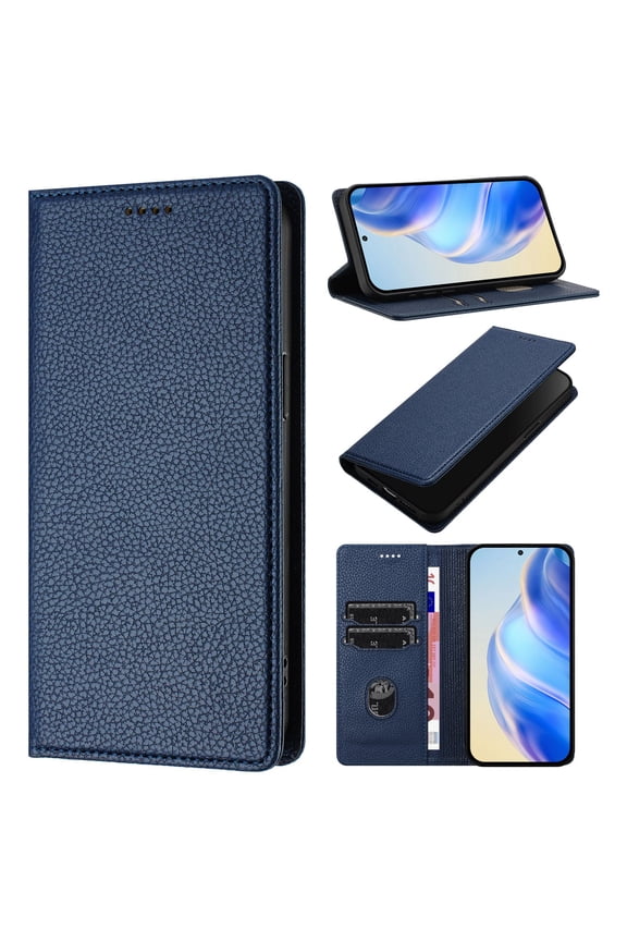 Phone Case for Motorola Moto Edge 2026, Lychee Pattern PU Leather Case with RFID Block Card Slots Stand Magnetic Flip Wallet Cover for Motorola Moto Edge 2026, Dark blue