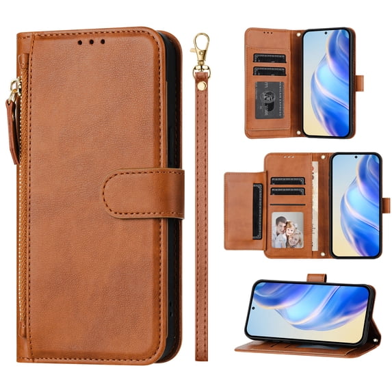 Phone Case for Motorola Moto Edge 50 Fusion, Shockproof PU Leather Wallet Case with 7 Card Slots Stand Magnetic Flip Zipper Pocket Cover for Motorola Moto Edge 50 Fusion, Brown