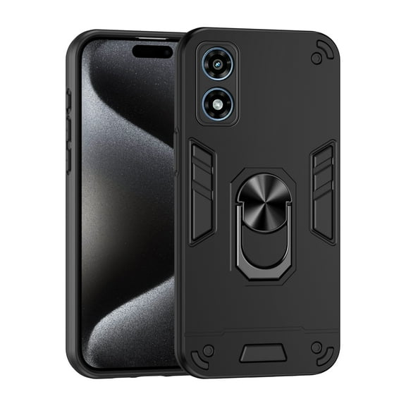 Phone Case for Motorola Moto G Play 4G 2024 Hybrid Case with Ring Kickstand, Heavy Duty Protection Armor Case with Comfortable Grip Support Magnetic Car Mount for Moto G Play 4G 2024 - Black