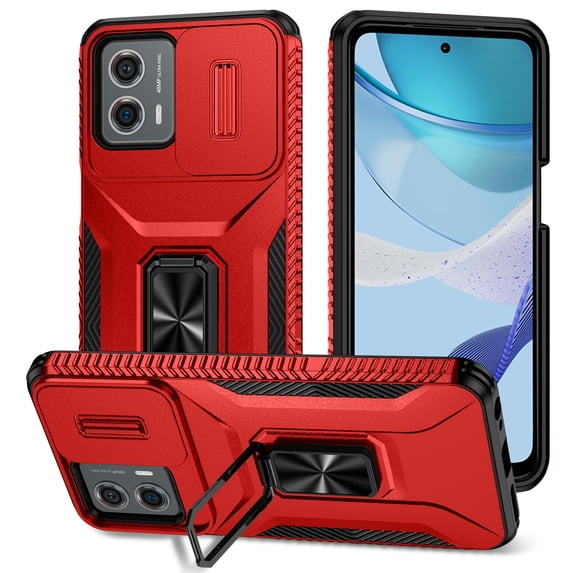 Phone Case for Motorola Moto G Stylus 5G 2023 with Sliding Camera Cover, with 360° + 100° Free Rotation Metal Finger Ring Bracket, Fit Magnet Car Mount, 2 In 1 Cover for G Stylus 5G 2023, Red