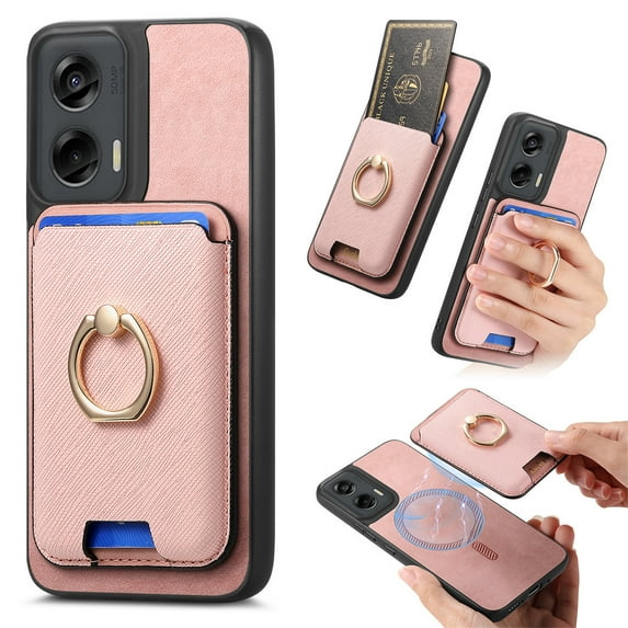 Phone Case for Motorola Moto G Stylus 5G 2024, Ultra Slim Phone Grip Ring Stand PU Leather Detachable Magnetic Credit Card Holder Drop Protective Case Compatible with Moto G Stylus 5G 2024, Pink
