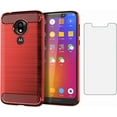 thumbnail image 1 of Phone Case for Motorola Moto G7 Play Optimo with Tempered Glass Screen Protector Cover Slim Rubber Protective Cell Accessories 7th Gen Generation Motog7play Motorcycle G7play G7optimo 2019 Cases Red, 1 of 6