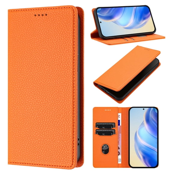 Phone Case for Motorola Moto Signature, Lychee Pattern PU Leather Case with RFID Block Card Slots Stand Magnetic Flip Wallet Cover for Motorola Moto Signature, Orange