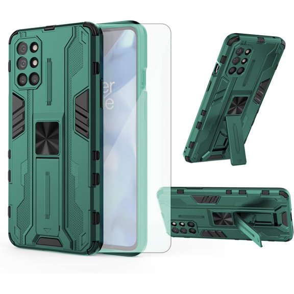 Phone Case for OnePlus 8T OnePlus8T Plus 9R 5G with Tempered Glass Screen Protector Cover and Slim Stand Cell One Plus8T5G On + 1 8Tplus 1plus 8T+ One+ T8 1+ 1+8T Pro G5 Women Men Green