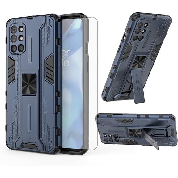 Phone Case for OnePlus 8T OnePlus8T Plus 9R 5G with Tempered Glass Screen Protector Cover and Slim Stand Cell One Plus8T5G On + 1 Plus 8Tplus 1plus 8T+ One+ T8 1+ 1+8T Pro G5 Women Men Blue