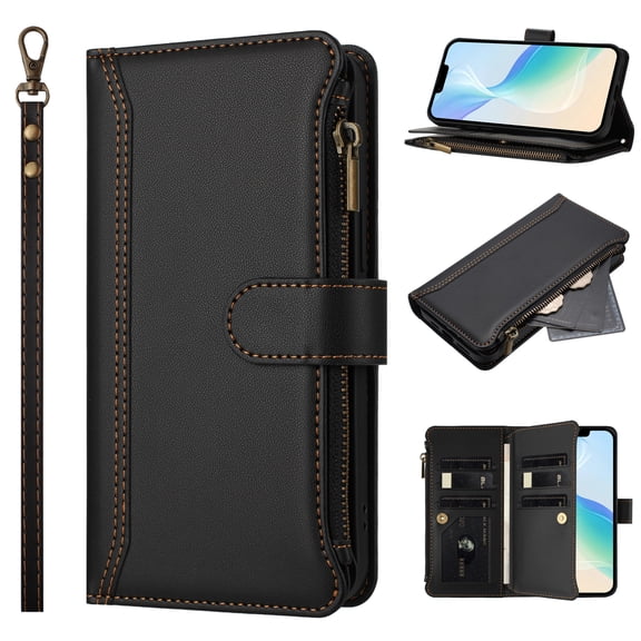 Phone Case for Oppo Find X9 Ultra, Shockproof PU Leather Wallet Case with 9 Card Slots Anti-Scratch Stand Magnetic Flip Zipper Pocket Cover for Oppo Find X9 Ultra, Black