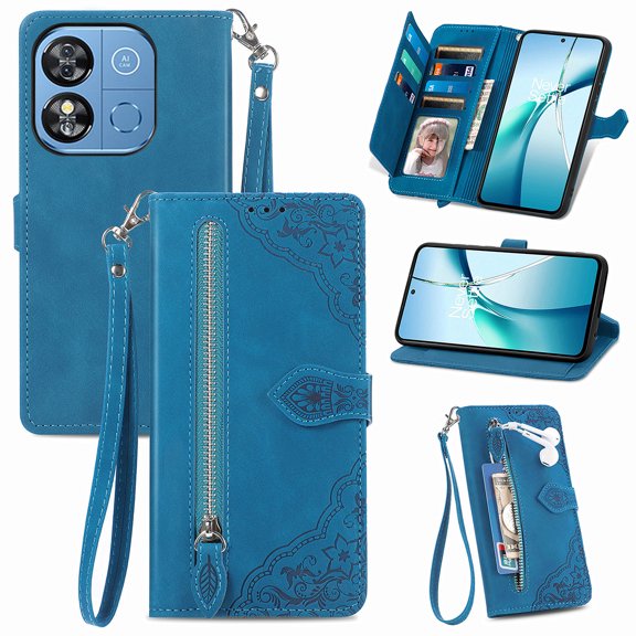 Phone Case for Oukitel C57 Pro / C57S, Shockproof PU Leather Wallet Case with Card Slots Anti-Scratch Stand Magnetic Flip Zipper Pocket Cover for Oukitel C57 Pro / C57S, Blue