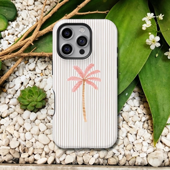 Phone Case: Palm Tree With Blue Stripe Coastal Design And Summer Vacation Aesthetic