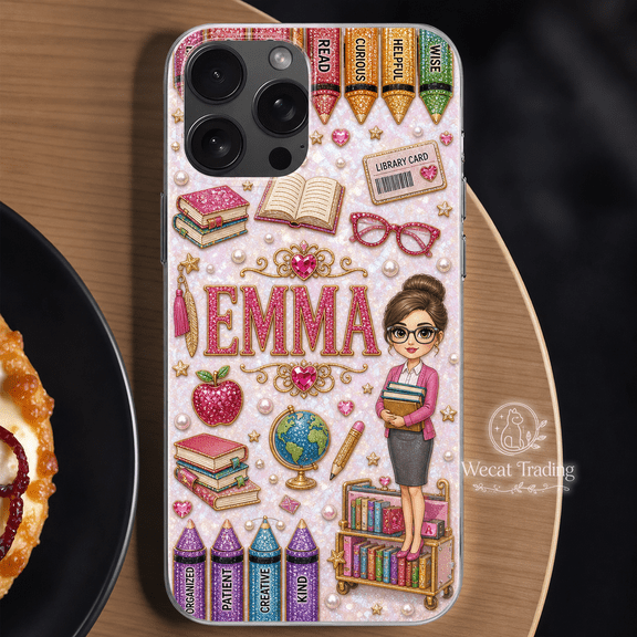 Phone Case Personalized Librarian Clear Protective Cover for Teachers and Book Lovers