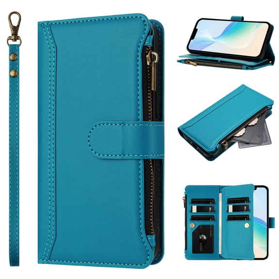 Phone Case for Realme P4 Power 5G, Shockproof PU Leather Wallet Case with 9 Card Slots Anti-Scratch Stand Magnetic Flip Zipper Pocket Cover for Realme P4 Power 5G, Blue
