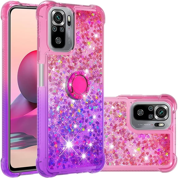 Phone Case for Redmi Note 10 4G,Case for Redmi Note 10S, Shiny Bling Quicksand Effect TPU Bumper Case with Four Corners Protection Cover for Redmi Note 10 4G/Redmi Note 10S, Pink Purple