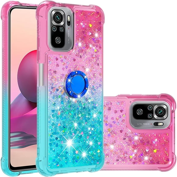Phone Case for Redmi Note 10 4G,Case for Redmi Note 10S, Shiny Bling Quicksand Effect TPU Bumper Case with Four Corners Protection Cover for Redmi Note 10 4G/Redmi Note 10S, Pink Blue