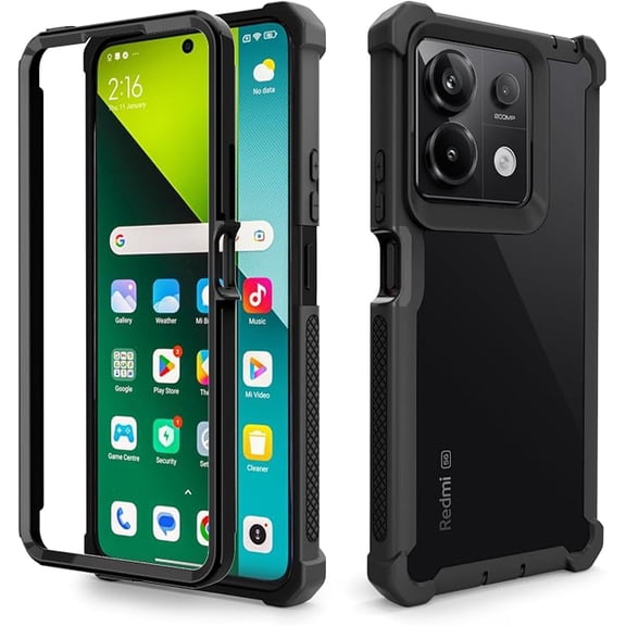 Phone Case for Redmi Note 13 5G Cover Rugged Shockproof Hard Drop Proof Full Body Protective Heavy Duty Hybrid Mobile Dual Layer Bumper Slim Soft Cell Accessories Note13 G5 Women Men Black