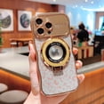 thumbnail image 1 of Phone Case Ring Stand Case Compatible with iPhone 14 Plating Case with Lens Protector, Glitter Shiny Leopard Print Paper Clear Anti-Scratch Stylish Case for iPhone 14 - Gold, 1 of 11