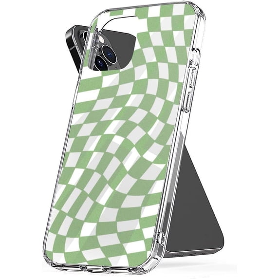 Phone Case Sage Shockproof and Cover White Accessories Distorted TPU Checkerboard Protect Compatible with iPhone 15 Pro 6.1 Inch